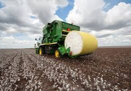 cotton picker with bale of cotton